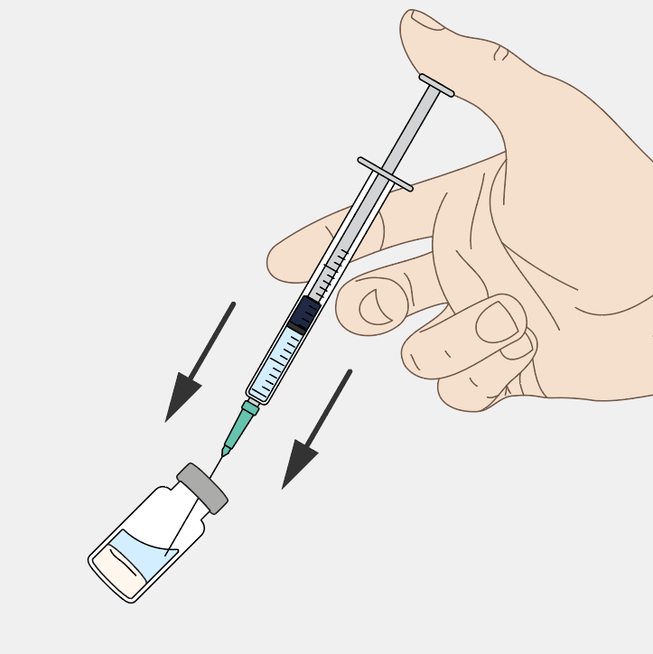 Inject water into vial